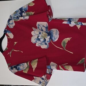 Deep Red Floral Print Top